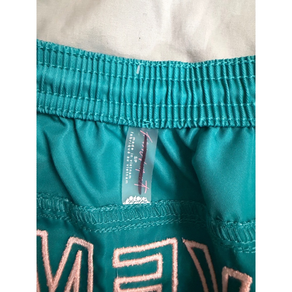 Free People FP Movement The Way Home Shorts Teal Blue Smocked Waist Small NEW - Picture 3 of 5
